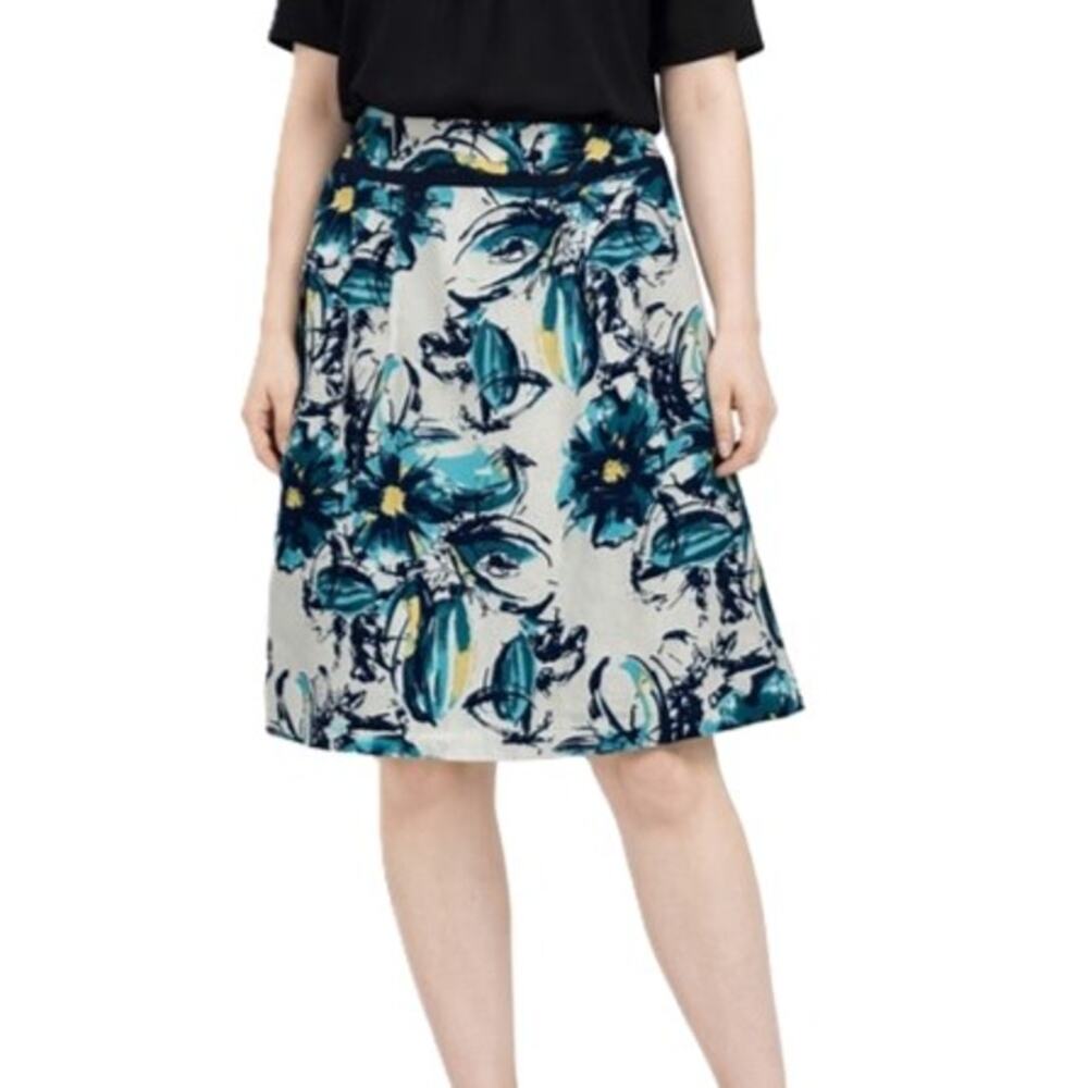 Cato Linen Skirt Womens Size 12 White Blue Floral A Line Zip Lined Cottagecore - Picture 4 of 9